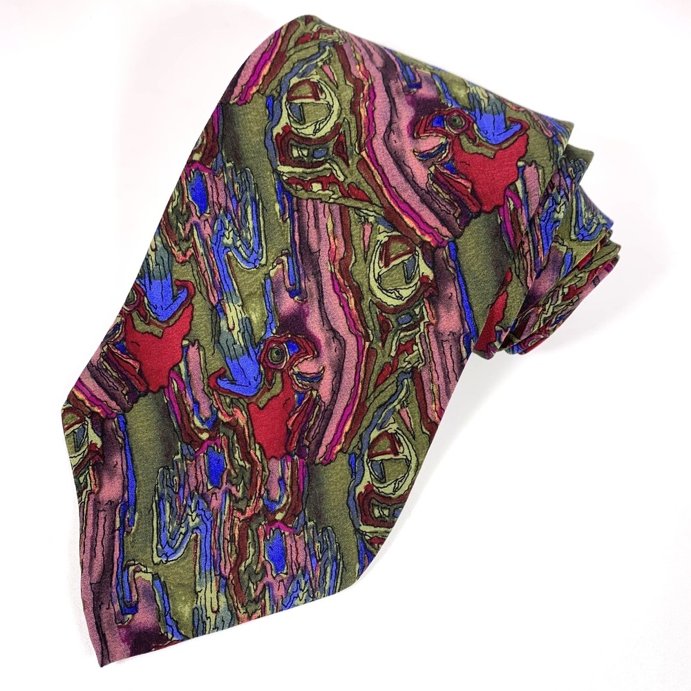 J. Garcia Mens Tie Collection Five Parrot & Frog Olive & Mauve Silk Neckwear